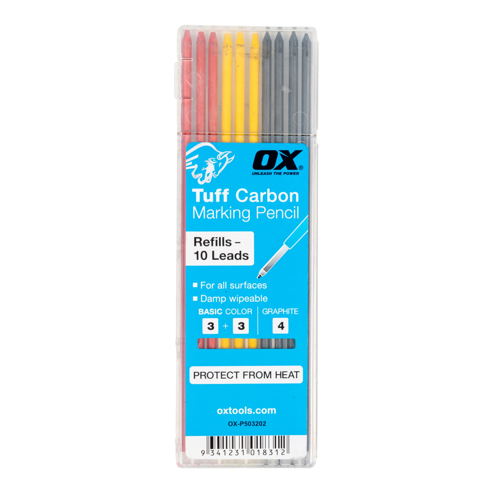 OX Tools Pro Tuff Carbon Pencil Leads - Basic Color & Graphite Lead | 10-Pack