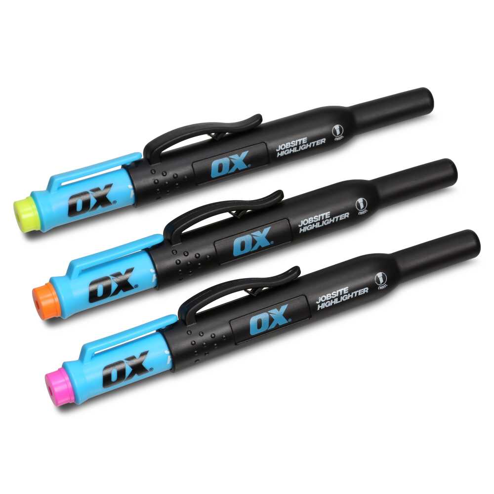 Pro 3-Pack Highlighters Set - Yellow, Orange & Pink - OX Tools USA